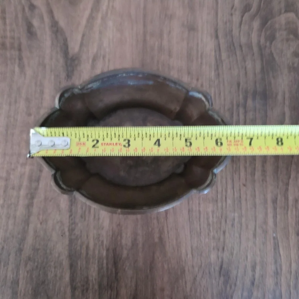 Vintage Etched Brass Footed Bowl Floral Scalloped Made in India Trinket Dish